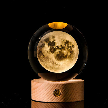 Luminous Galaxy Crystal Ball with 3D laser inner carving showing celestial patterns and gradient lighting