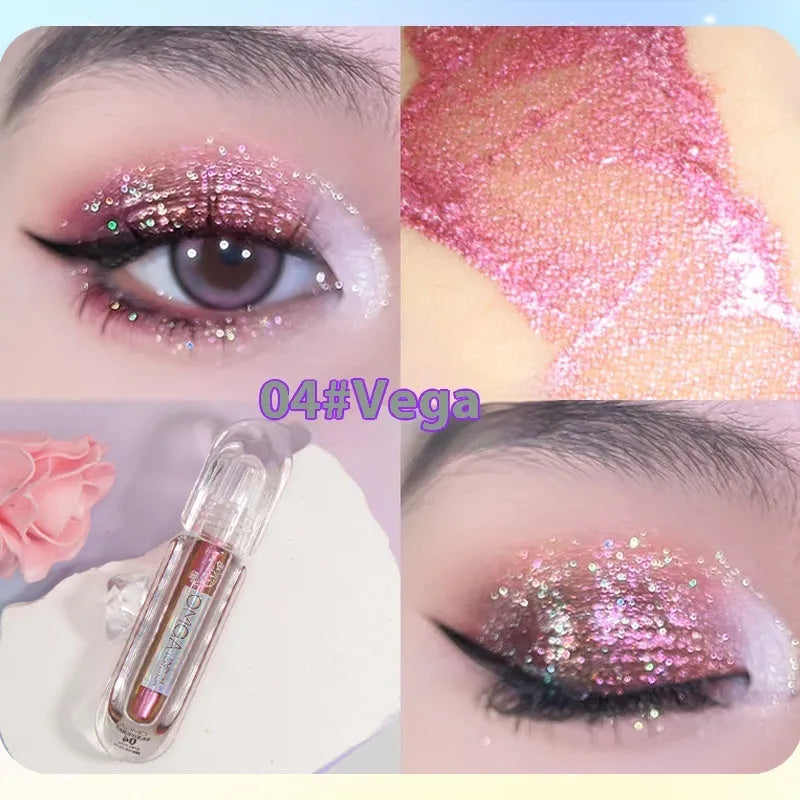 Chameleon rhinestone liquid eye shadow with pearlescent glittering highlights in six colour options