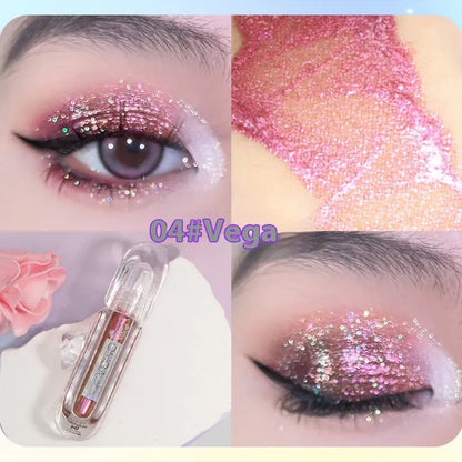 Chameleon rhinestone liquid eye shadow with pearlescent glittering highlights in six colour options