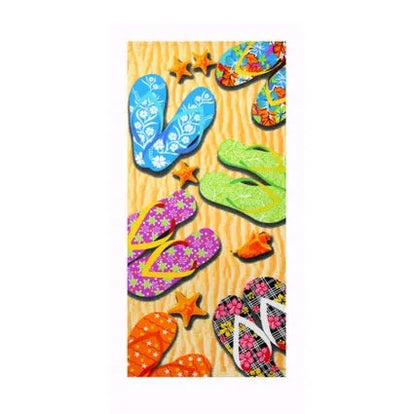 Large 150x70cm microfiber beach towel with colourful flamingo and summer ice cream printed designs