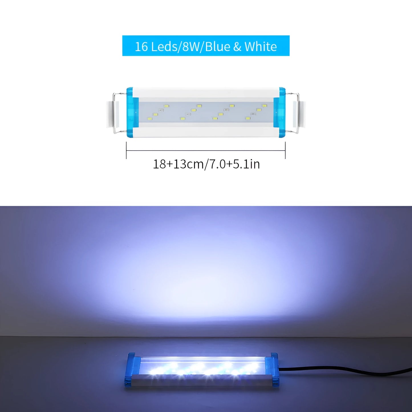 Ultra-thin PVC aquarium LED light fixture in blue and white lighting modes