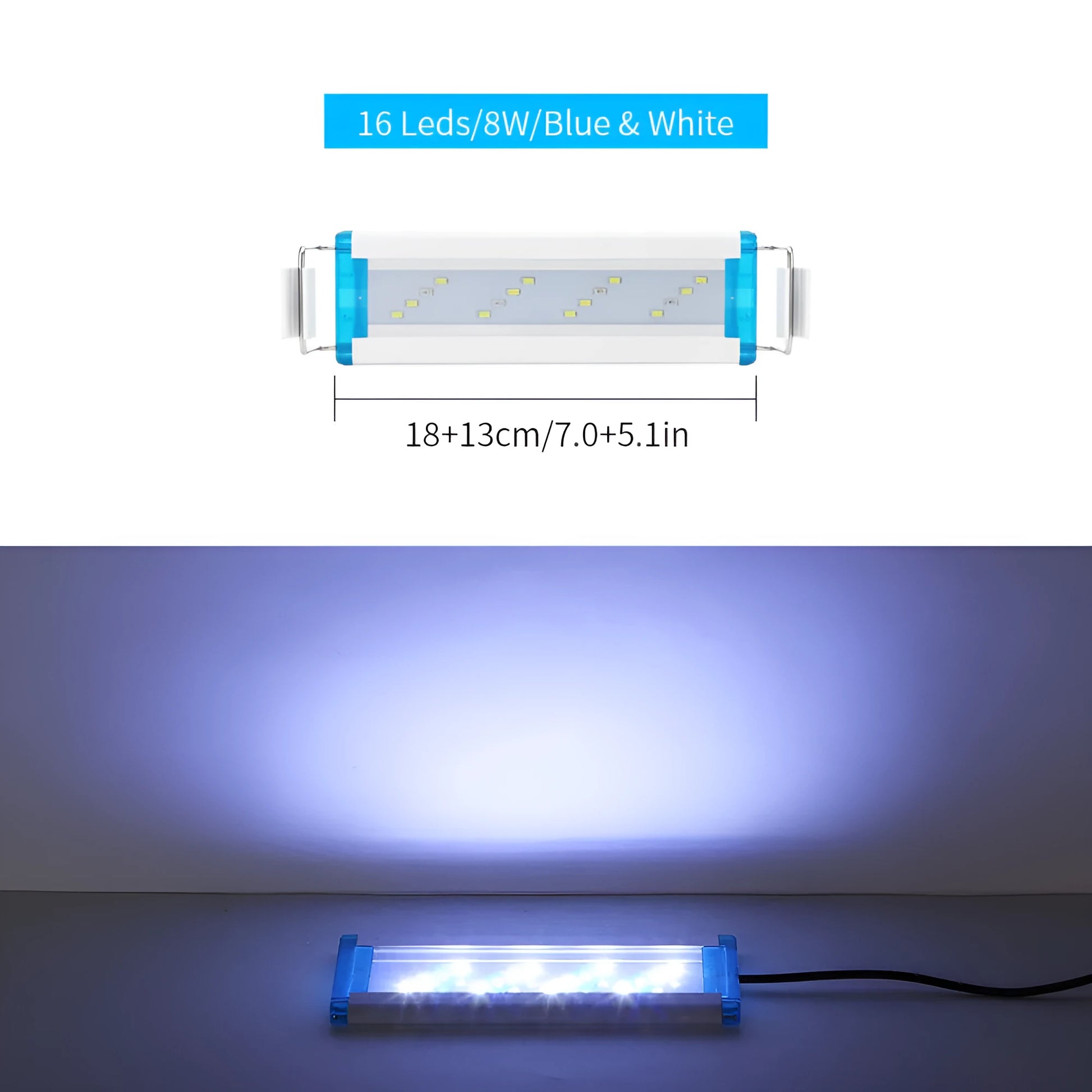 Ultra-thin PVC aquarium LED light fixture in blue and white lighting modes