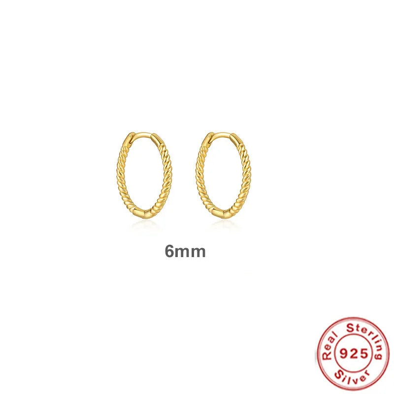 Sterling silver twisted string round ring earrings in gold or platinum colour