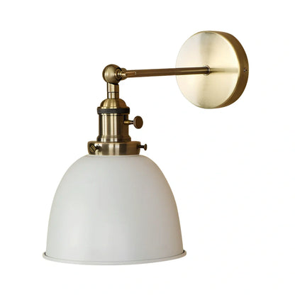 Bedroom wall light with 15cm wide iron shade in pink colour, mounted 20cm projection for soft illumination