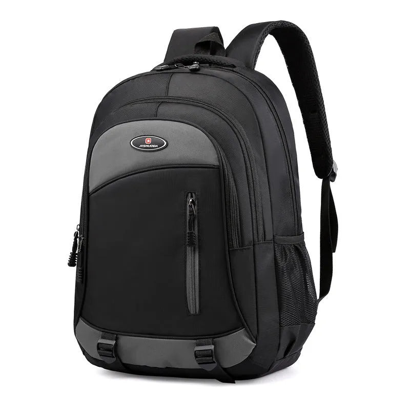 Waterproof nylon school backpack with airpillow straps in black, red, blue, or grey colours