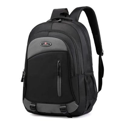 Waterproof nylon school backpack with airpillow straps in black, red, blue, or grey colours