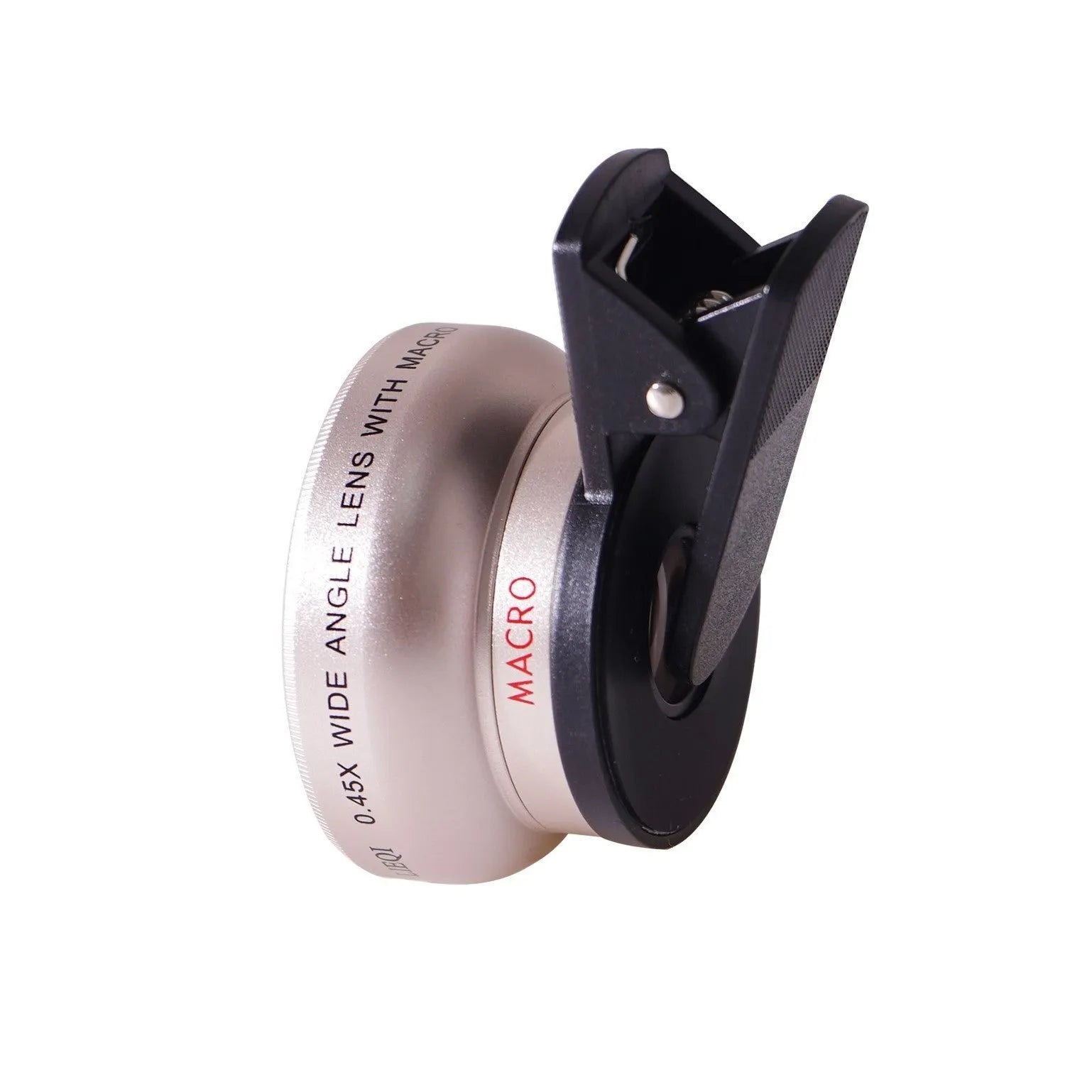 LIEQI See 0.45X wide angle and macro mobile phone camera lens in black, silver, rose gold and champagne gold.