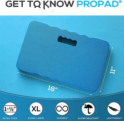 Blue waterproof plastic garden kneeler pad with central handle on grass