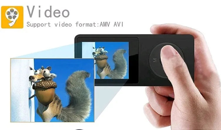 1.8-inch colour screen MP4 player in multiple colours showing 70-hour playtime and FM radio functions