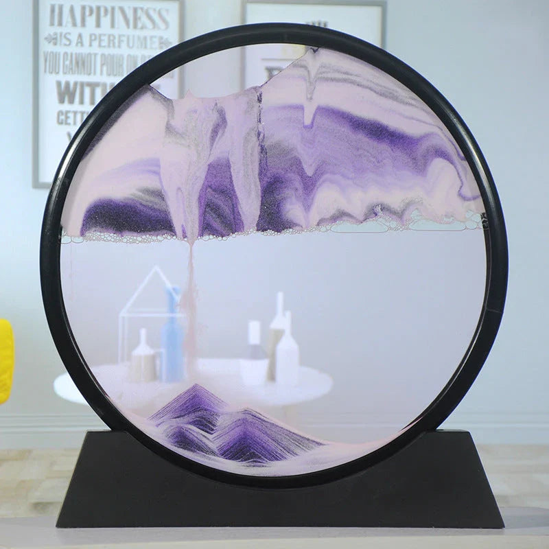 Captivating glass sand art with dynamic quicksand displays featuring vibrant colors and mesmerizing 3D effects