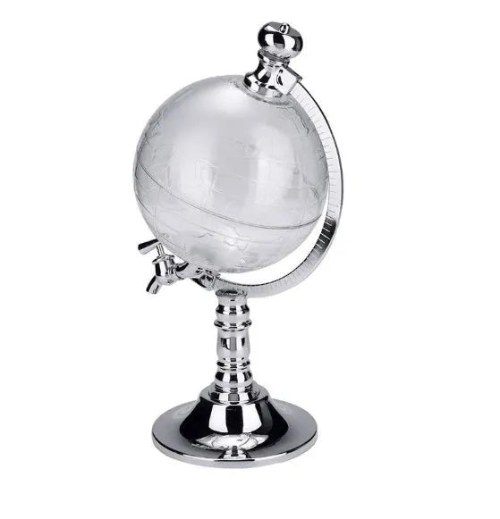 Transparent globe drink dispenser on silver stand with 1L capacity for beverages