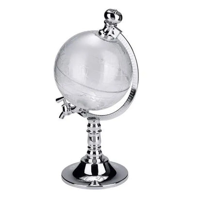Transparent globe drink dispenser on silver stand with 1L capacity for beverages