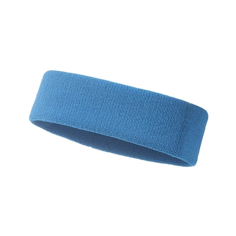 Widened solid colour sports sweatband in polyester and spandex, shown in one of five available colours.