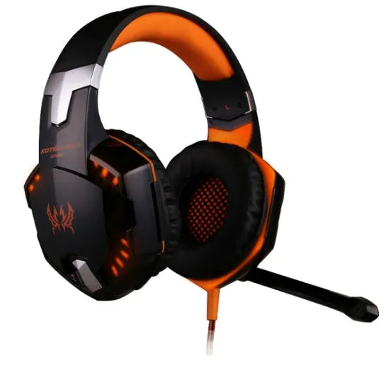 G1000 gaming headset with microphone in Blue, over-ear wired design with 3.5 dual plug and USB connection