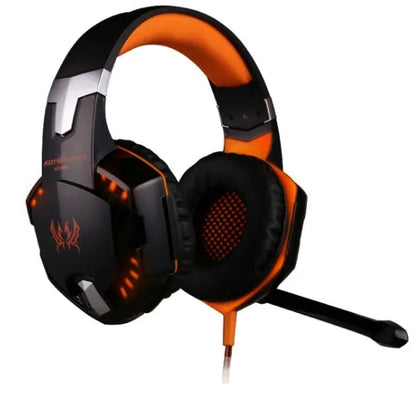 G1000 gaming headset with microphone in Blue, over-ear wired design with 3.5 dual plug and USB connection