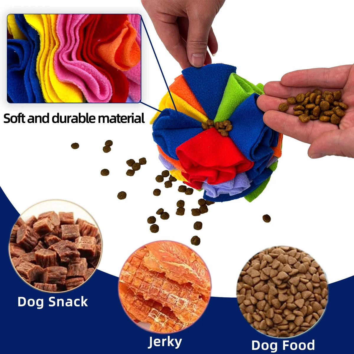 Polar fleece pet sniffing toy ball in 8cm to 20cm sizes for molar chewing and training