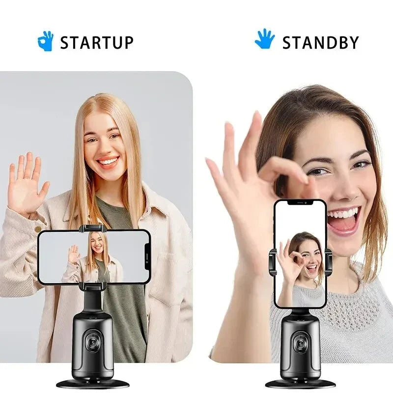 360 degree auto face tracking smartphone gimbal stabilizer with AI smart tracking and tripod for vlogging, live streaming, and video recording