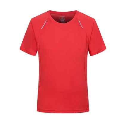 Men's slim fit quick-dry T-shirt in grey, showing round neck and short sleeve design.