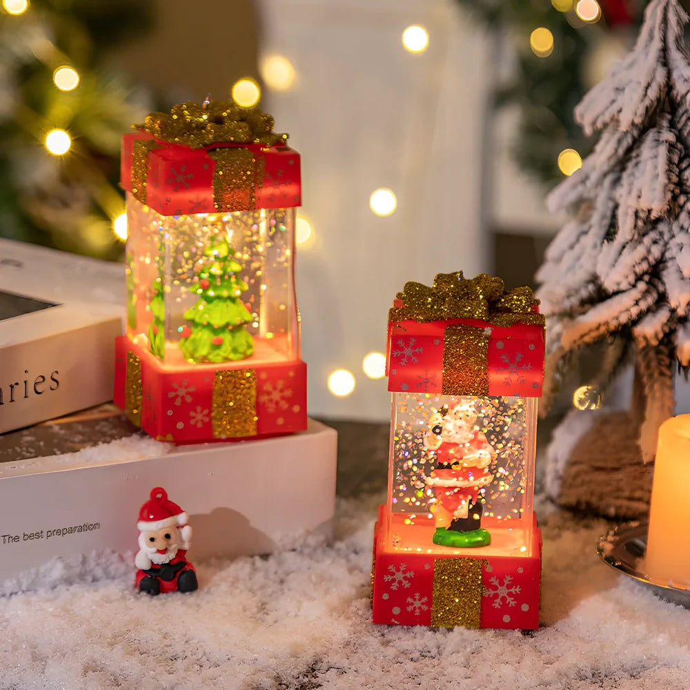 Red and white Christmas crystal ball lights with cartoon designs measuring 5.5cm