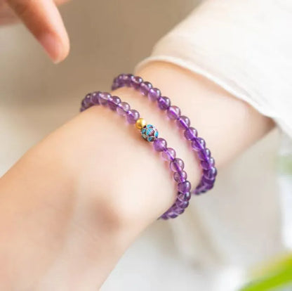 Women's lotus bracelet in nine purple colour with retro design and mixed materials