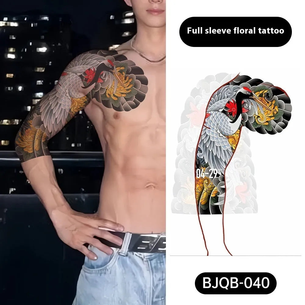 Retro traditional simulation flower arm body sticker sheet, 520mm x 370mm, transfer printing, BJQB pattern options