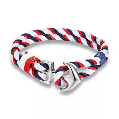 Men's nautical anchor bracelet with survival paracord rope and metal hooks