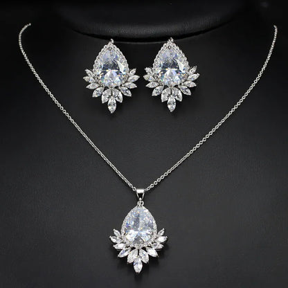 AAA jewellery set with zinc alloy necklace and earrings featuring crystal stones in blue, red or white options