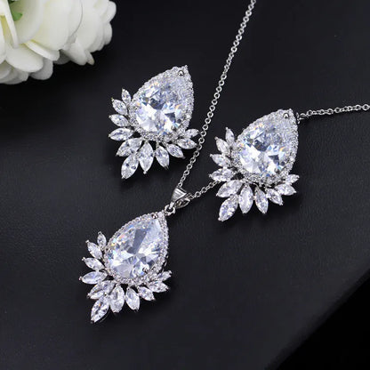 AAA jewellery set with zinc alloy necklace and earrings featuring crystal stones in blue, red or white options