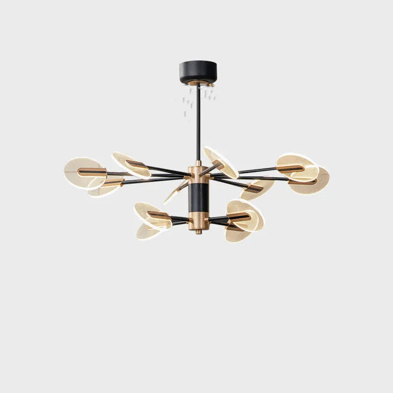 Nordic style iron frame LED chandelier with multiple acrylic shades, shown as a ceiling pendant lamp.