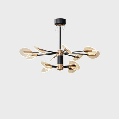 Nordic style iron frame LED chandelier with multiple acrylic shades, shown as a ceiling pendant lamp.