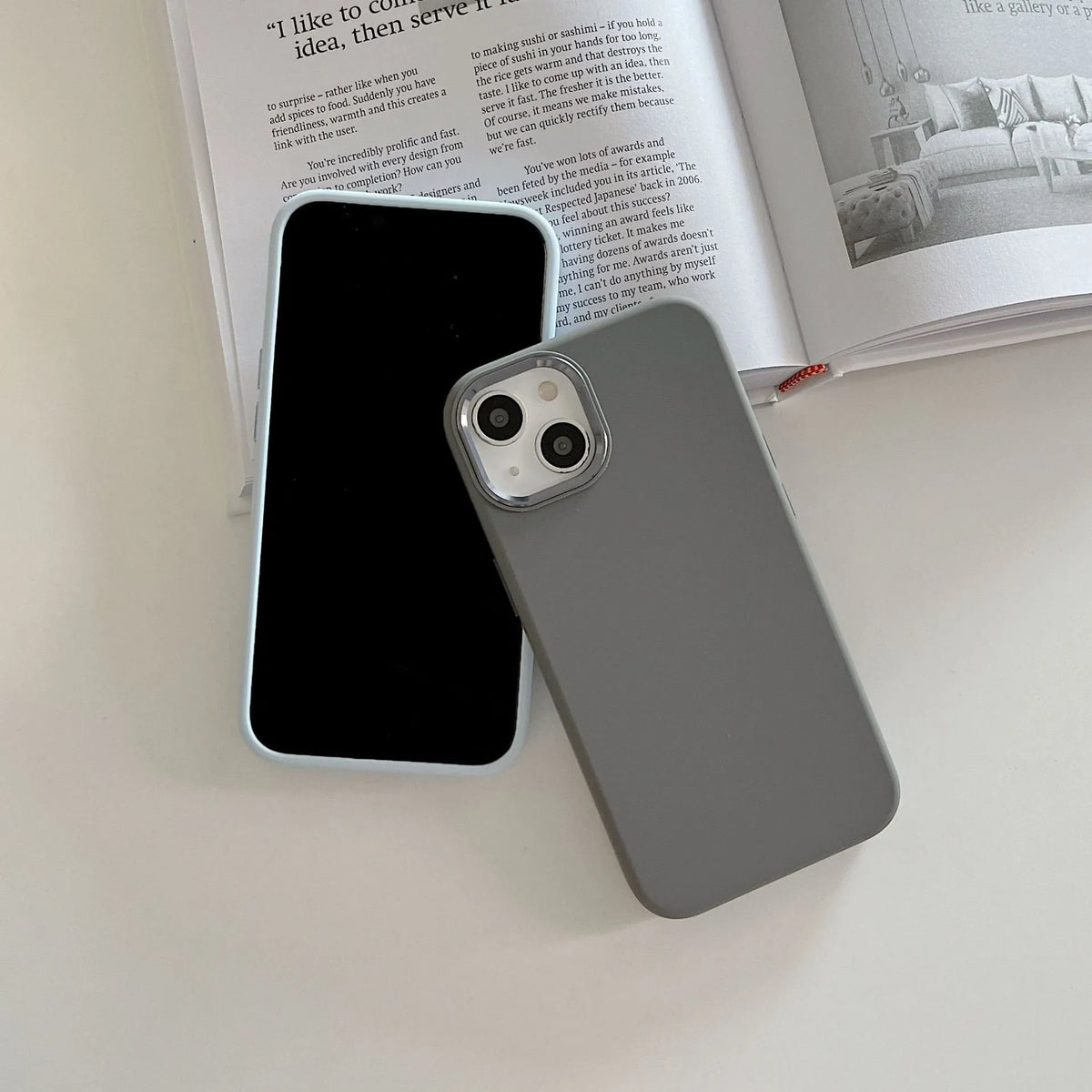 Full-cover liquid silicone metal iPhone case in solid colour with shockproof anti-fingerprint design