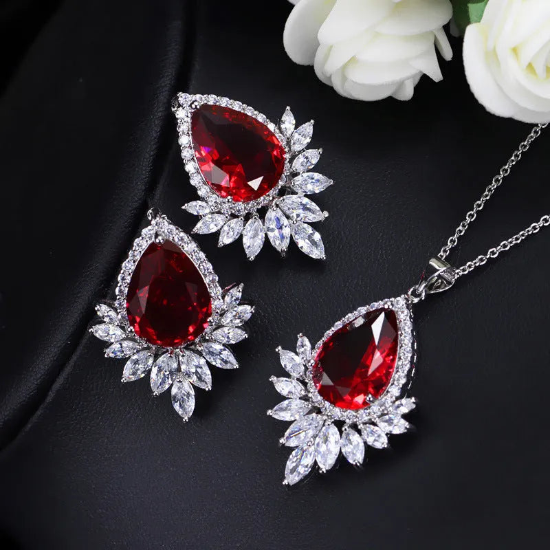 AAA jewellery set with zinc alloy necklace and earrings featuring crystal stones in blue, red or white options