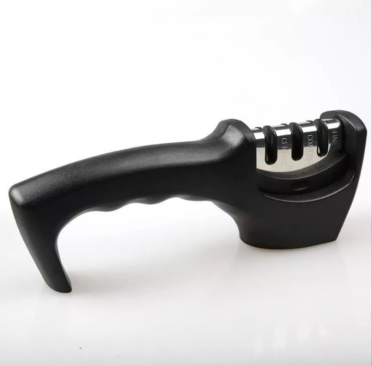 Professional knife sharpener with three-level sharpening system and anti-slip base
