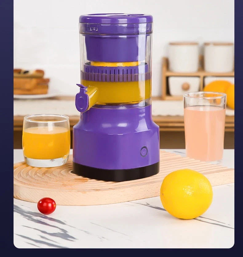 Electric citrus juicer with rechargeable battery, versatile for lemons, limes, oranges, and grapefruits