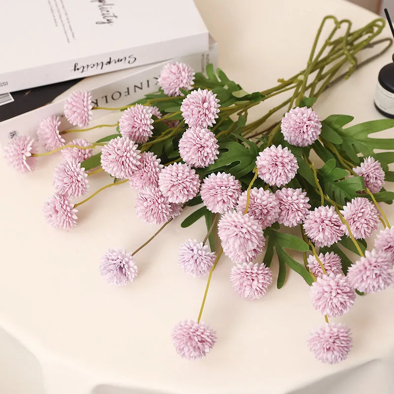 Five-head white dandelion chrysanthemum silk artificial flower bouquet arrangement
