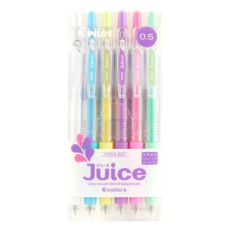 Set of six Official Direct Juice Baiguole gel pens with 0.5mm tips, showing metallic, tender, or conventional colour options.
