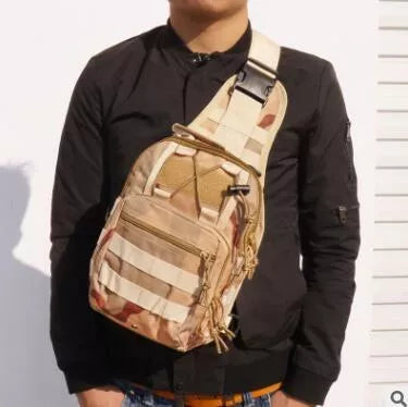 Compact camouflage canvas chest bag for outdoor sports, waterproof and lightweight