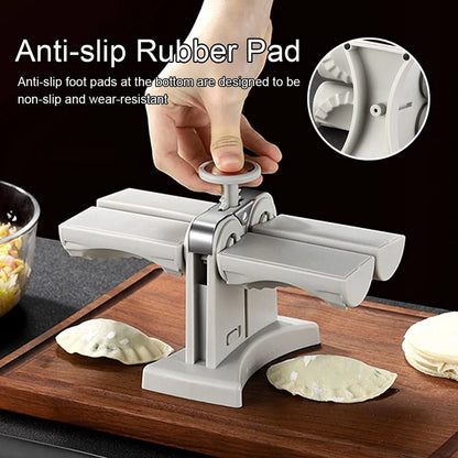 Double head dumpling mould with anti-slip base for efficient kitchen use