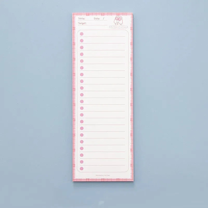 Student notepad with sticky notes in plastic box, showing cartoon bear or bunny cover designs
