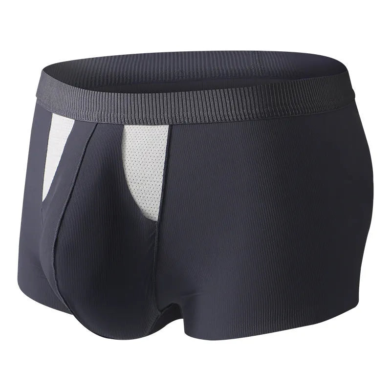 Ice silk underwear shorts with double-layer hole bag construction for dry wet separation