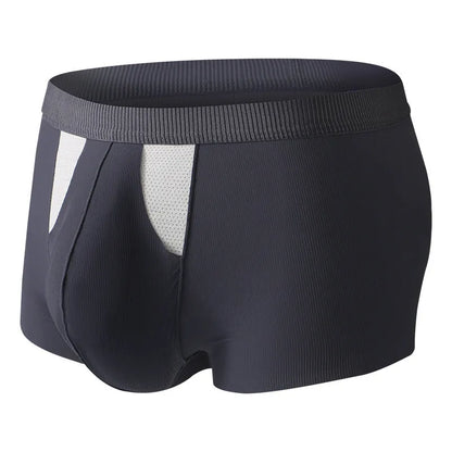 Ice silk underwear shorts with double-layer hole bag construction for dry wet separation