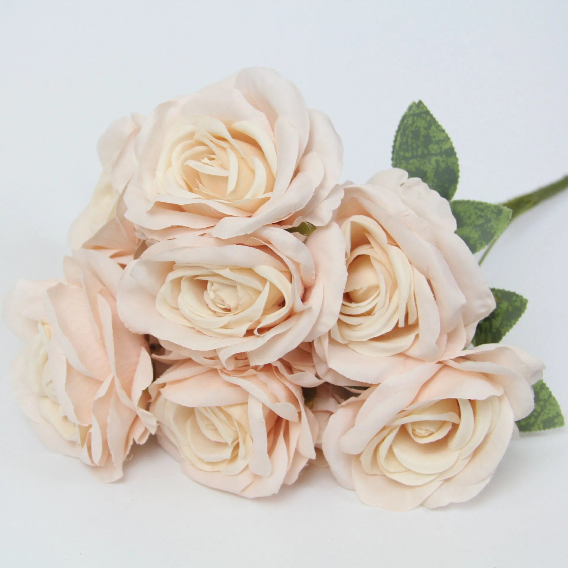 Artificial silk rose flower bouquet with ten rose heads, 53cm tall, in brown colour option.
