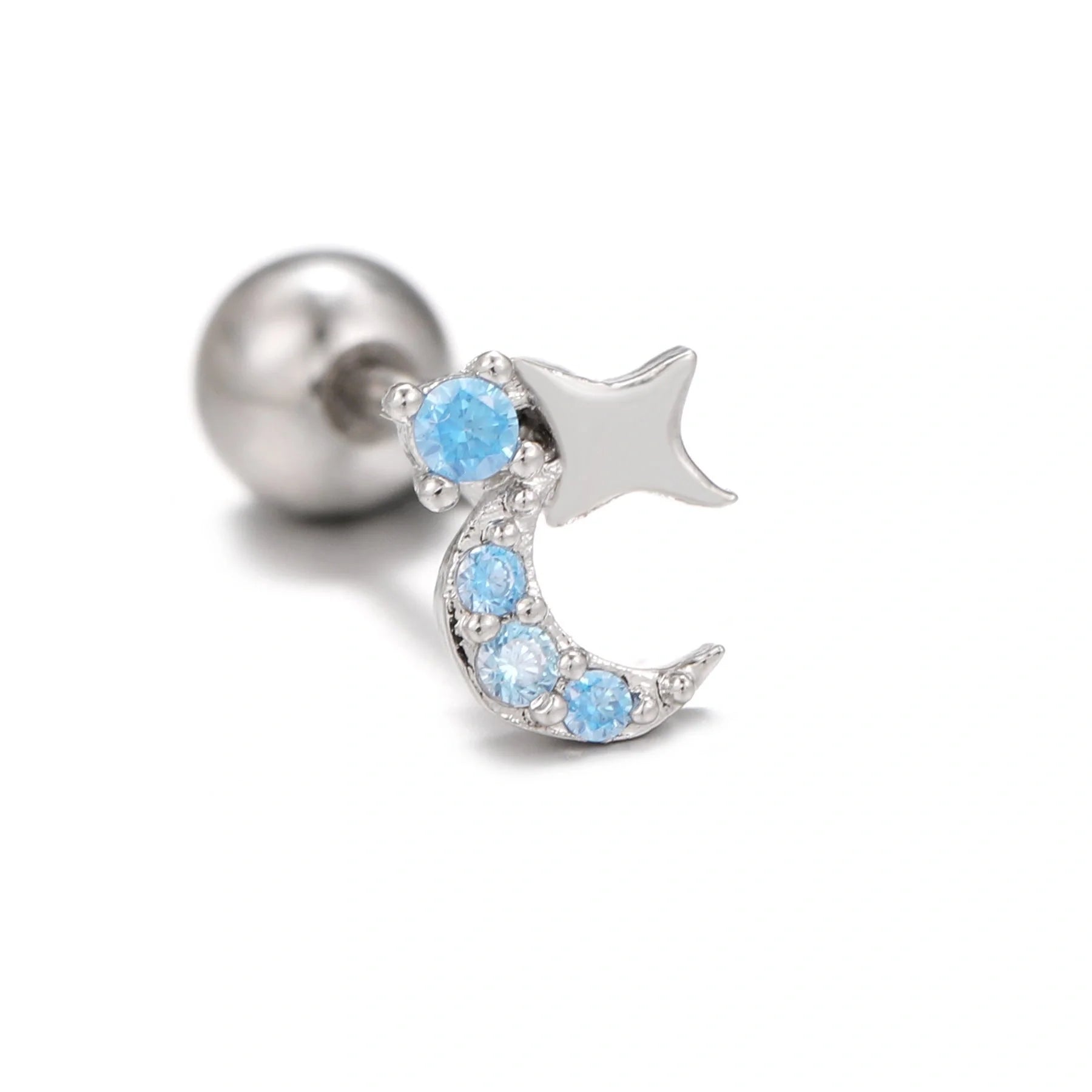 Stylish Star Moon Cubic Zirconia Cartilage Earring in gold and white