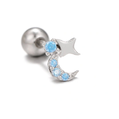 Stylish Star Moon Cubic Zirconia Cartilage Earring in gold and white