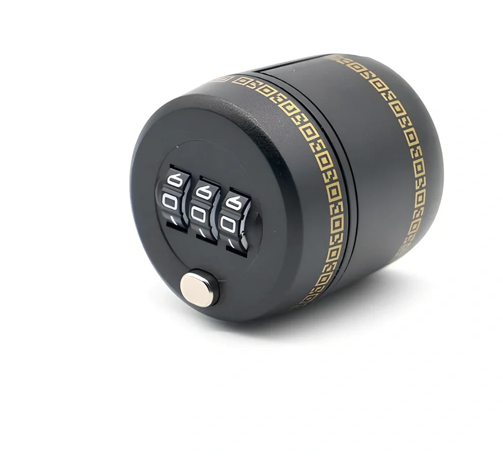 Black plastic wine stopper with combination lock and 43mm vacuum seal for wine preservation