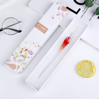 Crystal Flower Glass Dip Pen Set with floral patterns and borosilicate glass construction