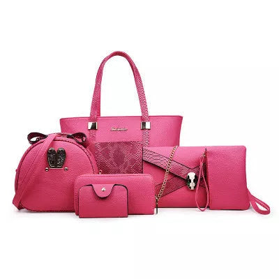 Women's shoulder bag with zipper closure and multiple pockets in light grey, black, off-white, and rose red