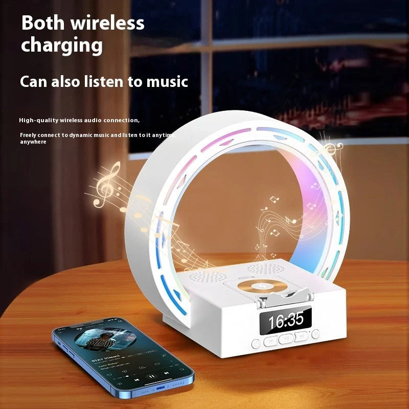 4-in-1 Wireless Bluetooth Speaker with charging pad and bedside lamp in white and black options
