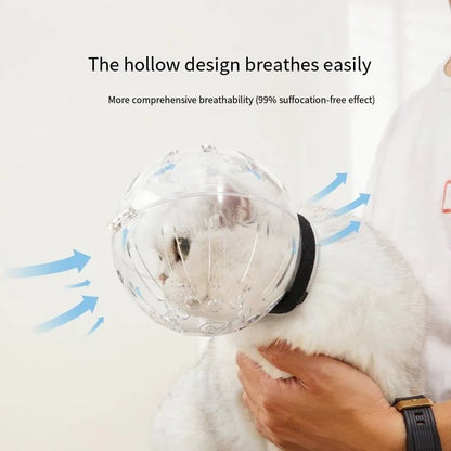 Transparent cat protective hood with adjustable Velcro straps in three sizes for grooming and post-surgery care