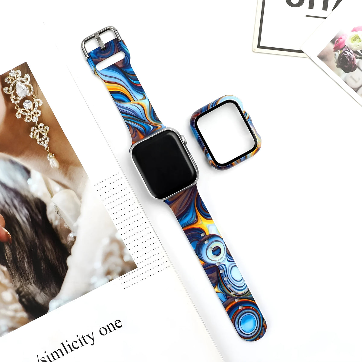Printed silicone Apple Watch strap replacement band in multiple colours and patterns